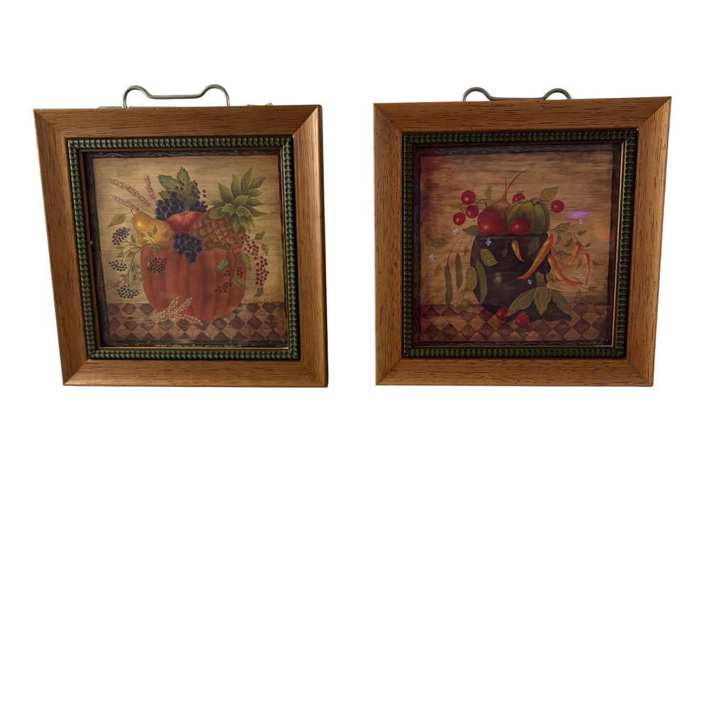 Valerie Evers Wenk Fruit Bowl‎ Framed Art Prints Set of 2 Country Folk Art 8x8
